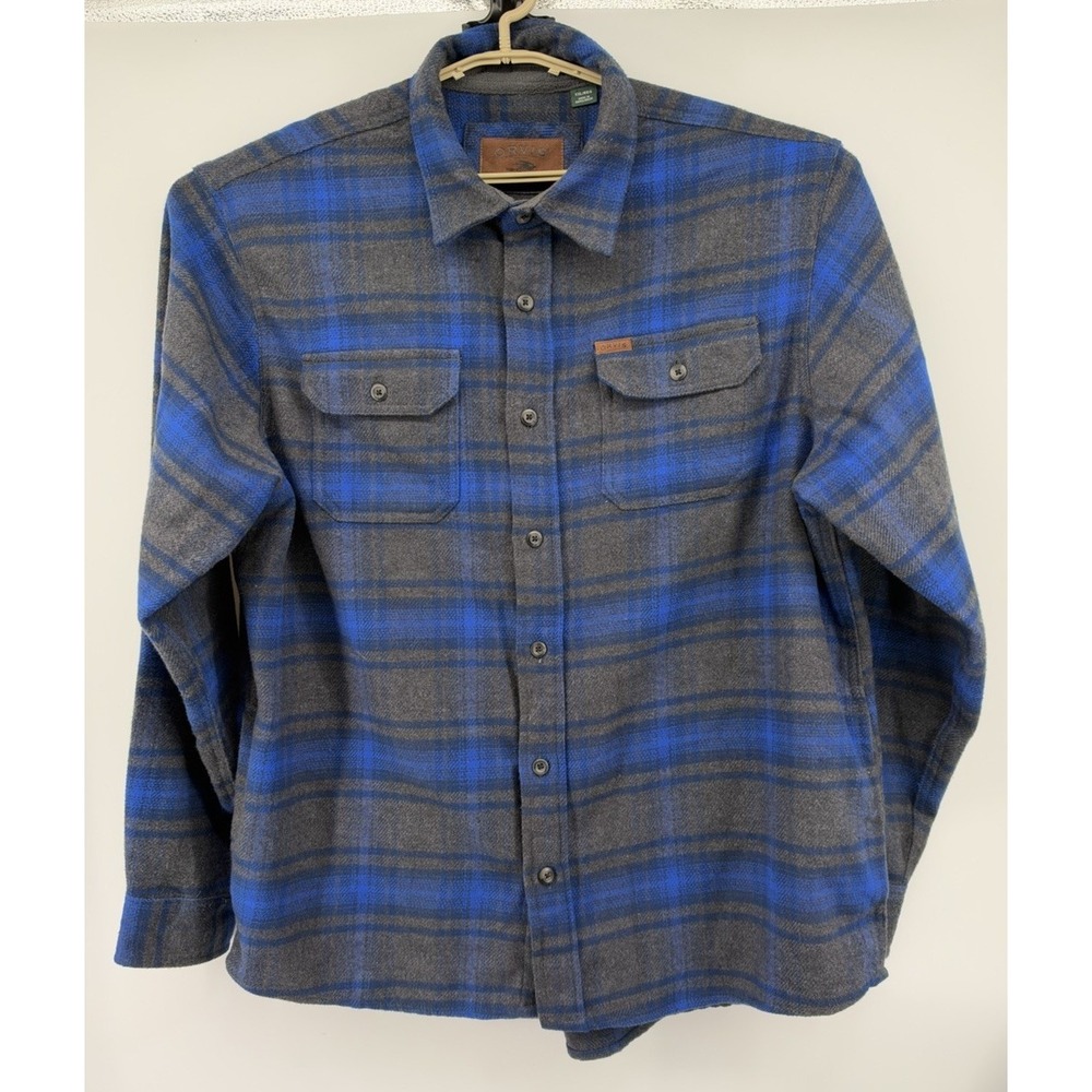 Orvis Long Sleeve Heavy Flannel Button Down Blue And Gray Men's 2XL EEG